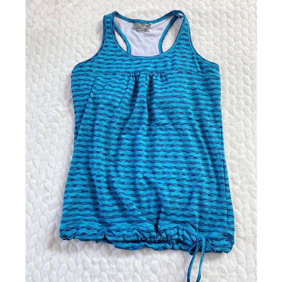 Athleta Tops - Athleta Racerback Blue Space Dye Striped Tie Tinker Tank Top